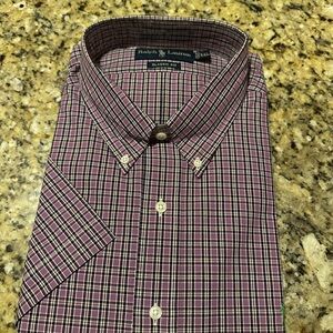 NWT Ralph Lauren Men's Purple Plaid Short Sleeve Button Down Shirt XXL 2XL